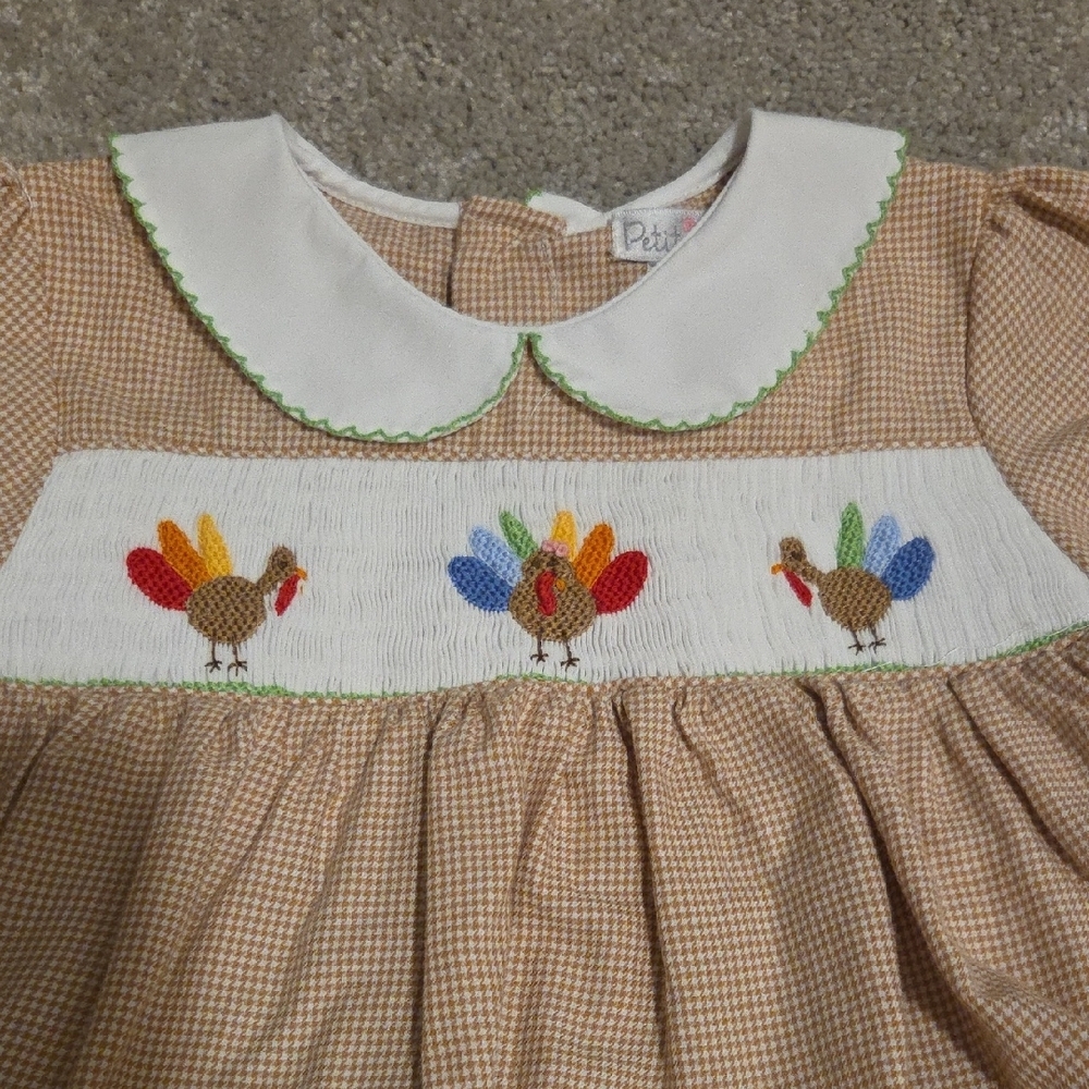 Petit Ami Smocked Long-Sleeve Dress with Turkeys - Picture 3 of 4